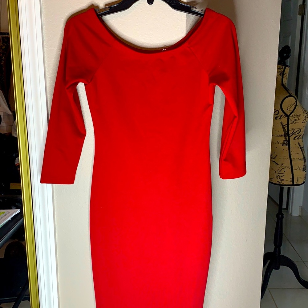 Zara Red Midi Knit Dress